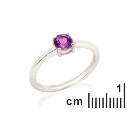 Bague ronde avec améthyste violette naturelle, en argent rhodié 925