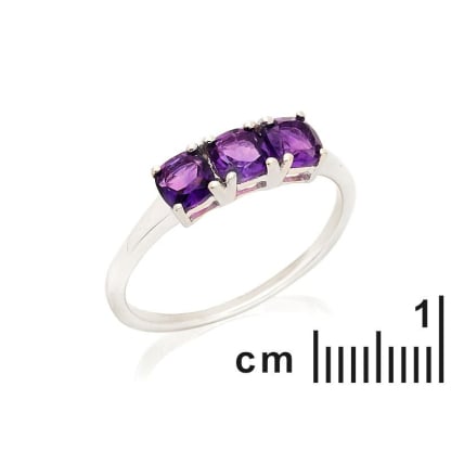 Bague multipierres avec améthyste violette naturelle ronde, en argent rhodié 925