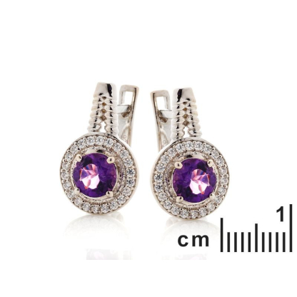 Boucles d'oreilles avec améthyste et oxyde de zirconium, en argent rhodié 925
