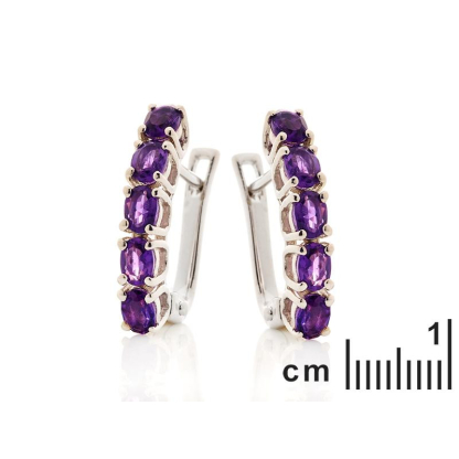 Boucles d'oreilles avec améthyste violette naturelle, en argent rhodié 925