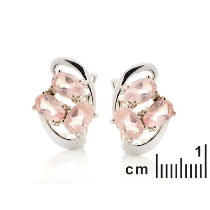 Boucles d'oreilles avec quartz rose naturel, en argent rhodié 925