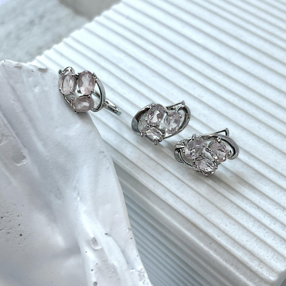 Boucles d'oreilles avec quartz rose naturel, en argent rhodié 925