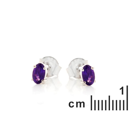Orecchini con ametista viola naturale, in argento 925 rodiato