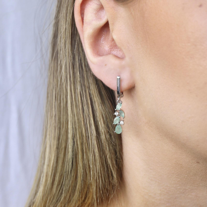 Boucles d'oreilles avec aventurine verte naturelle, en argent rhodié 925