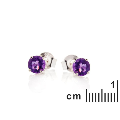Pendientes redondos con amatista violeta natural, en plata 925 rodiada