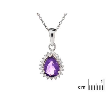 Pendentif avec améthyste et oxyde de zirconium, argent rhodié 925, 1,2+0,7 cm