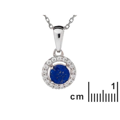 라피스 라줄리와 산화지르코늄이 세팅된 펜던트, 925 로듐 도금 실버, 0.9+0.7 cm