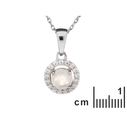 Pendentif pierre de lune et oxyde de zirconium, argent rhodié 925, 0,9+0,7 cm