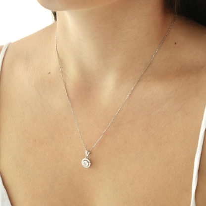 Ciondolo con pietra di luna e ossido di zirconio, argento 925 rodiato, 0,9+0,7 cm