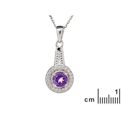 Pendentif avec améthyste et oxyde de zirconium, argent rhodié 925, 1,8+0,7 cm