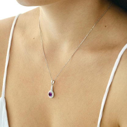 Pendentif avec améthyste et oxyde de zirconium, argent rhodié 925, 1,8+0,7 cm