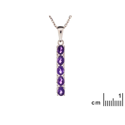 타원형 보라색 자수정 펜던트, 로듐 도금 실버 925, 높이 2+0.7 cm