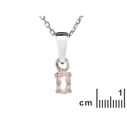 Pingente com quartzo rosa oval, em prata 925 banhada a ródio, altura 0,5+0,7 cm