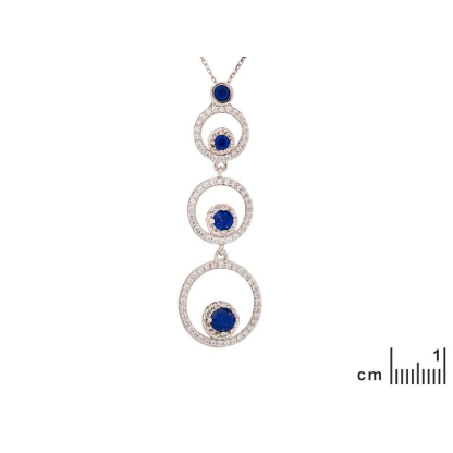 Pendentif avec lapis-lazuli bleu rond, en argent rhodié 925, hauteur 5 cm