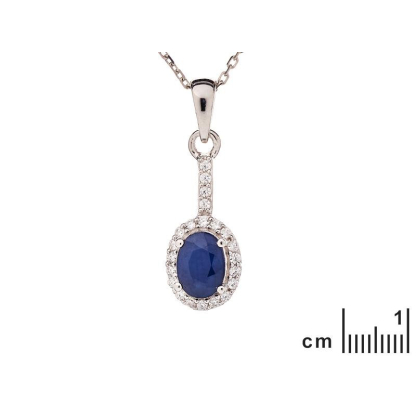 Pendentif ovale avec saphir et oxyde de zirconium, en argent rhodié 925