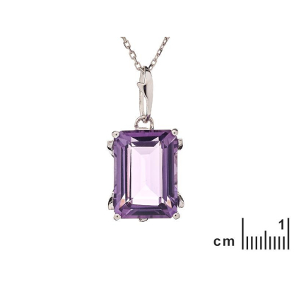 Pendentif rectangulaire avec améthyste violette naturelle, en argent rhodié 925