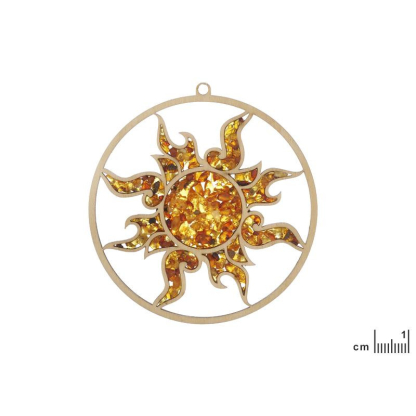 Birch and amber sun decoration and charging plate, diameter 11 cm