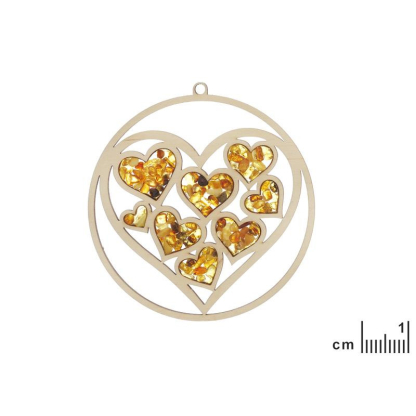 Plaque de rechargement et décoration coeur en bouleau et en ambre, 11 cm