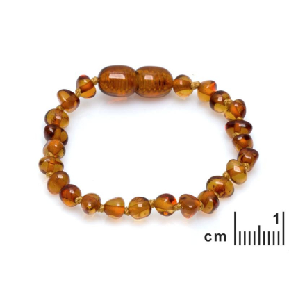 Bracelet bébé avec ambre cognac, fermoir vis, 12-13 cm