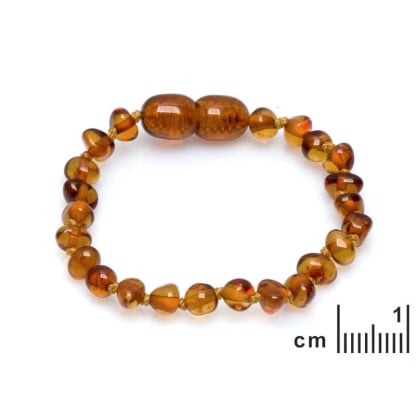 Pulseira para bebés com âmbar conhaque, fecho de rosca, 12-13 cm
