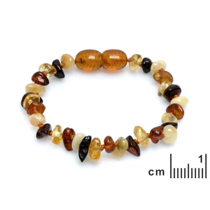 Baby bracelet with multi-colored amber chips, screw clasp, length 12-13 cm