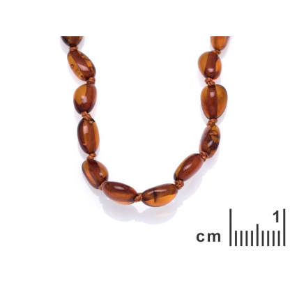 Collier bébé avec ambre cognac olive, fermoir clip, longueur 32 - 33 cm