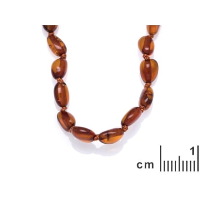 올리브 코냑 앰버 장식의 베이비 목걸이, 클립 걸쇠, 길이 32 - 33 cm