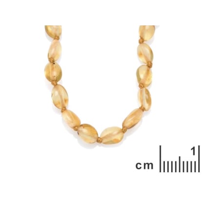 Colier bebelus cu chihlimbar miere de masline, inchidere clip, lungime 32 - 33 cm