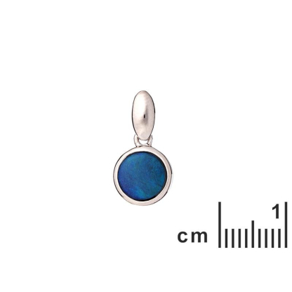 Pendentif rond opale bleue doublet, argent rhodié 925, diamètre 0,8+0,7 cm
