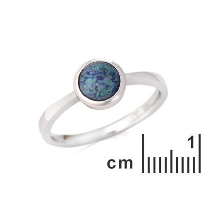 Bague avec opale bleue doublet d'Australie ronde, en argent rhodié 925