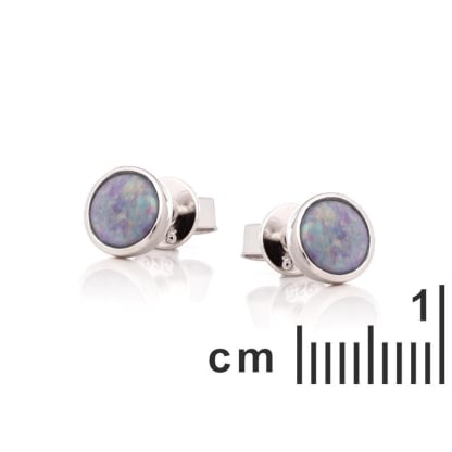 Cercei tip dublet cu opal albastru rotund, din argint 925 rodiu