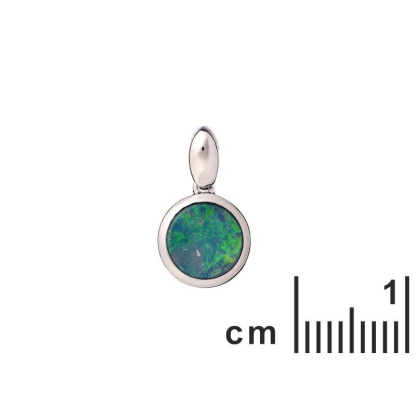 Pendentif rond avec opale bleue doublet, en argent rhodié 925, diamètre 1+0,7 cm