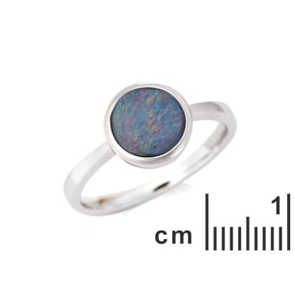 Inel cu opal albastru dublu australian rotund, din argint 925 placat cu rodiu