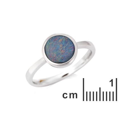 Ring mit rundem australischen Dublett-Blauopal, aus 925er rhodiniertem Silber