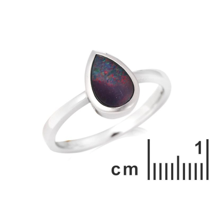 Bague avec opale bleue doublet d'Australie goutte, en argent rhodié 925