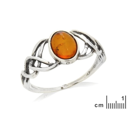Ring with natural cognac amber from the Baltic Sea, in aged 925 silver