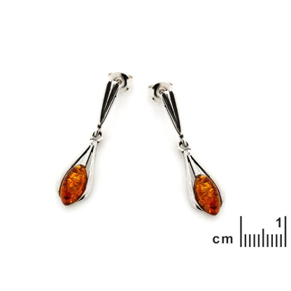 Boucles d'oreilles pendantes avec ambre cognac naturel ovale, argent vieilli 925