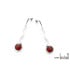 Boucles d'oreilles longues avec ambre cognac naturel rond, en argent rhodié 925