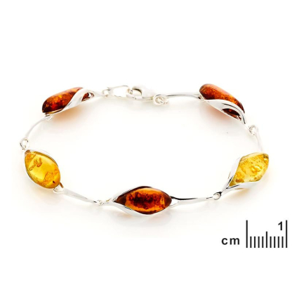Pulseira com âmbar multicolorido, prata 925 banhada a ródio, 17 cm
