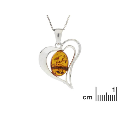 Oval konyak kehribarlı kalp Kolye ucu, 925 rodyum kaplama gümüş, yükseklik 2,5+1 cm