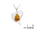 Pandantiv inimă cu chihlimbar cognac oval, din argint placat cu rodiu 925, înălțime 2,5+1 cm