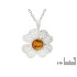 Ciondolo fiore con ambra tonda cognac, in argento 925 rodiato, altezza 1,8 cm