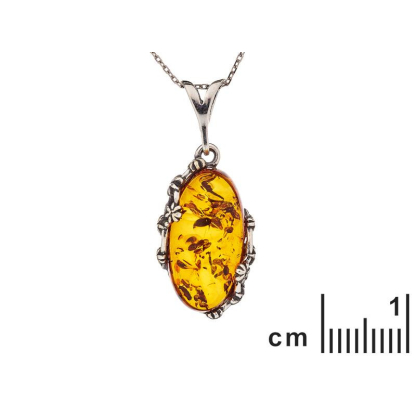 Pendentif avec ambre cognac naturel de la mer Baltique ovale, argent vieilli 925