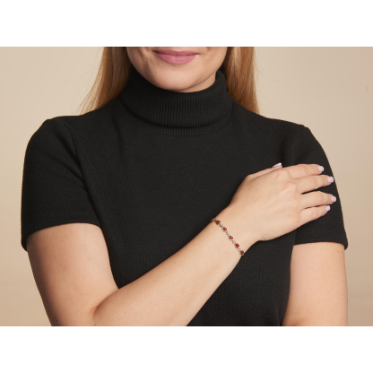 Armband mit Cognac-Bernstein-Tropfen, aus 925 rhodiniertem Silber, Länge 18 cm