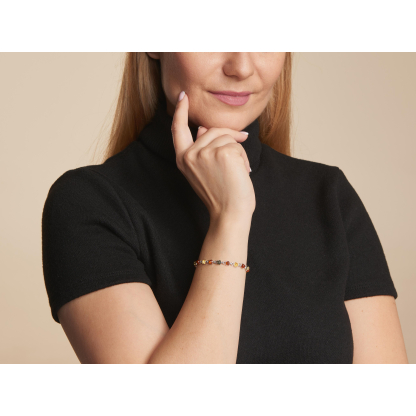 Pulseira redonda em âmbar multicolorido, em prata 925 banhada a ródio, comprimento 18 cm