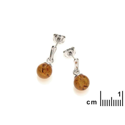 Ohrhänger mit Bernstein-Cognac-Kugel, aus rhodiniertem Silber 925