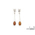 Pendientes largos con ámbar coñac natural, en plata 925 rodiada