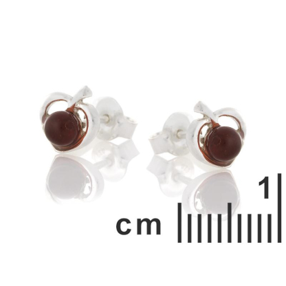 Cercei tip tip cu chihlimbar natural cognac, din argint 925 placat cu rodiu
