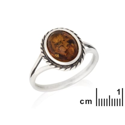 Inel cu chihlimbar de cognac oval al Marii Baltice, realizat din argint invechit 925
