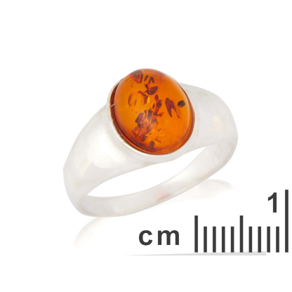 Anel com âmbar conhaque natural do Mar Báltico, feito de prata envelhecida 925